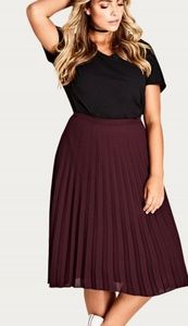 City Chic burgundy pleated midi skirt
